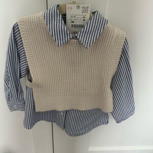 Zara kids Striped Blue and Cream Kids Shirt with Vest